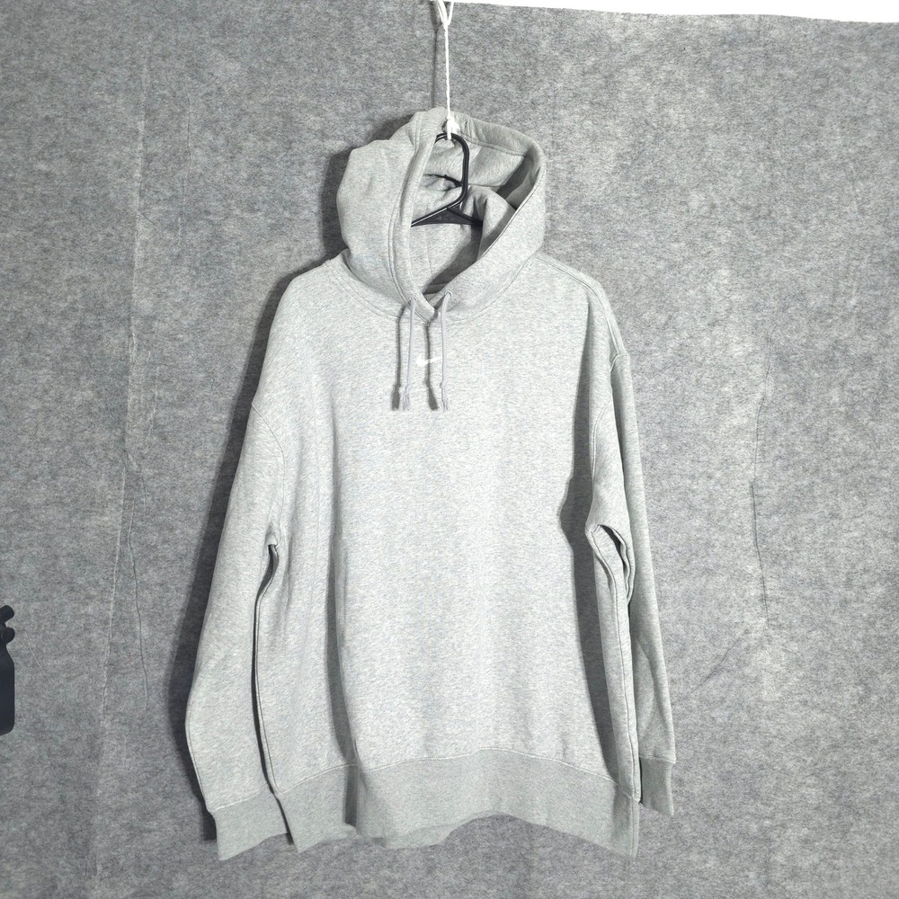 Nike Center Swoosh Hoodie Mens M Grey DJ7668 Fleece Pullover Relaxed Fit Heavy